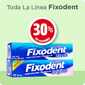 30% de ahorro en toda la linea fixodent